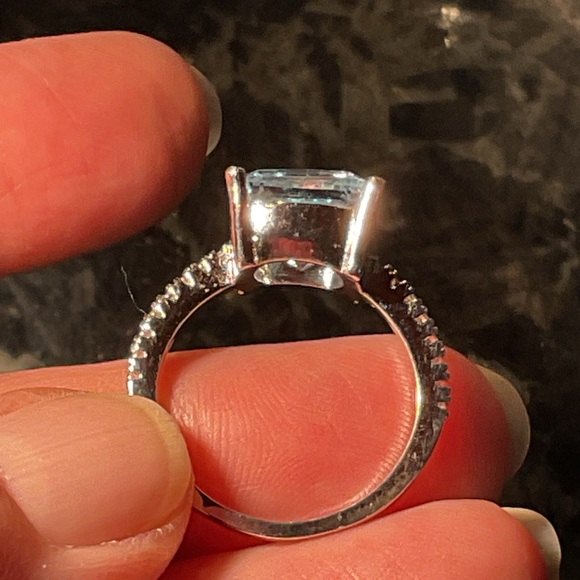 Aquamarine Huge Cushion Cut Silver Ring - Picture 4 of 6
